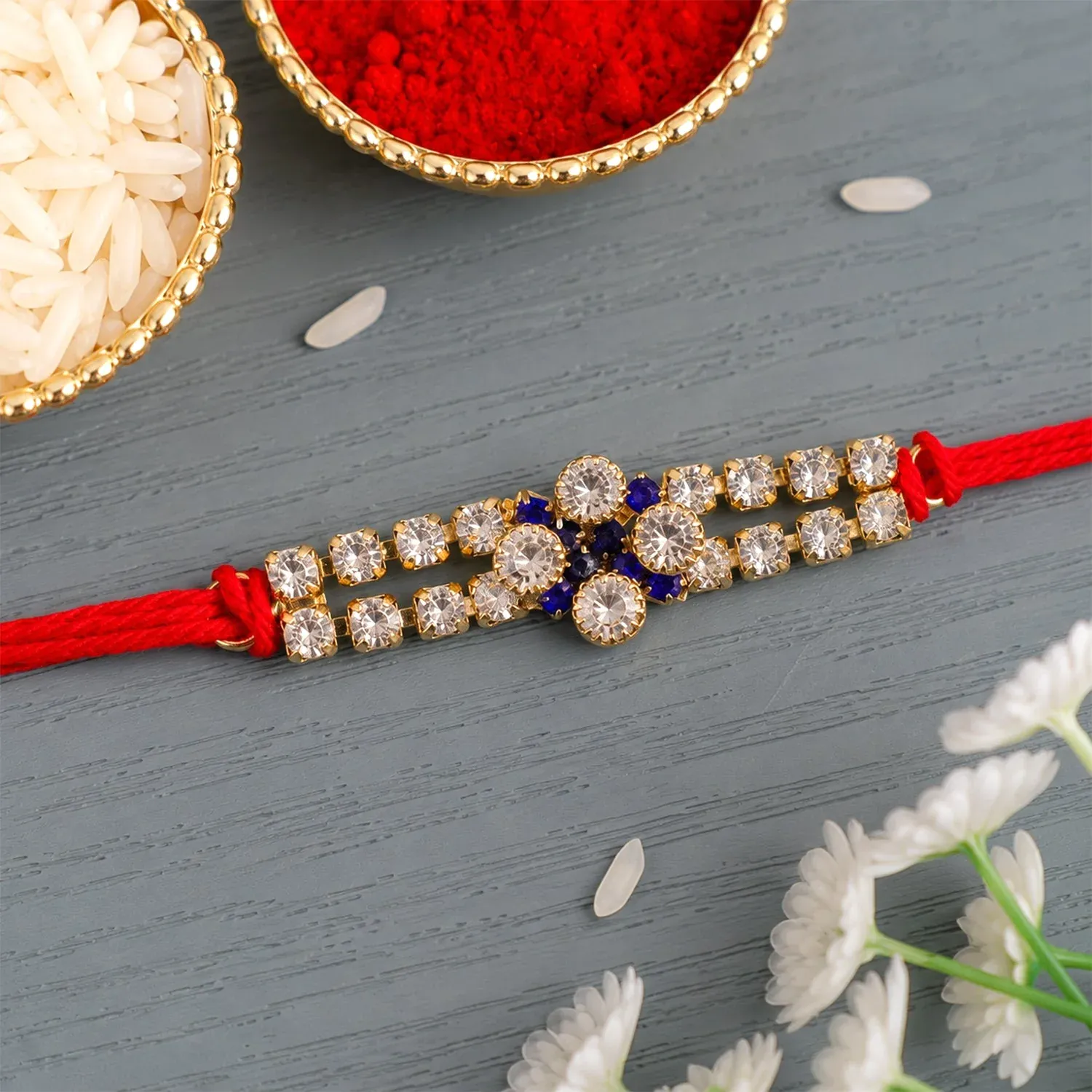 Sparkling Crystal Diamond Rakhi with Stone Studded Thread Rakhi for Brother - Detailed Feature View 2