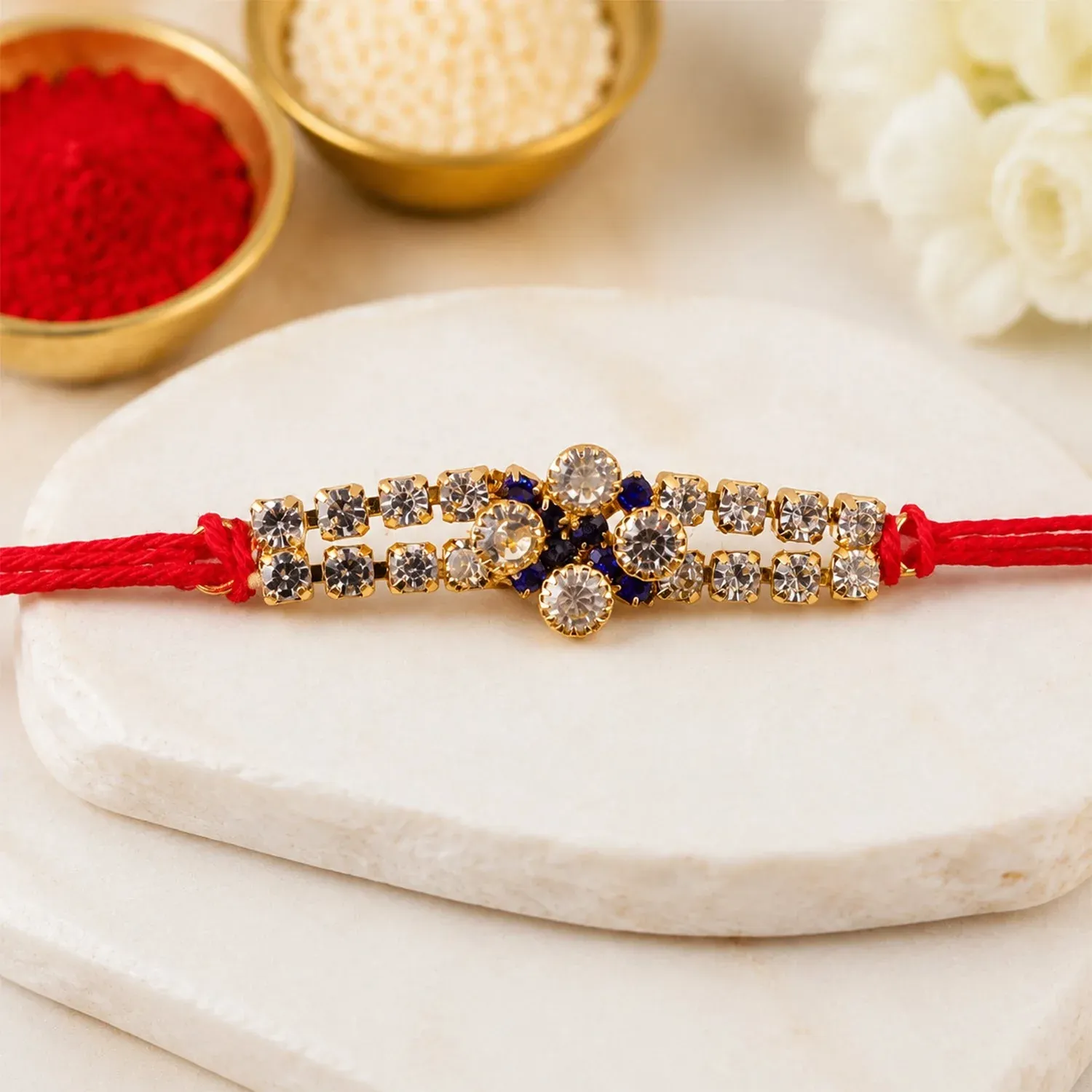 Premium Sparkling Crystal Diamond Rakhi with Stone Studded Thread Rakhi for Brother - Buy Online at Alikart