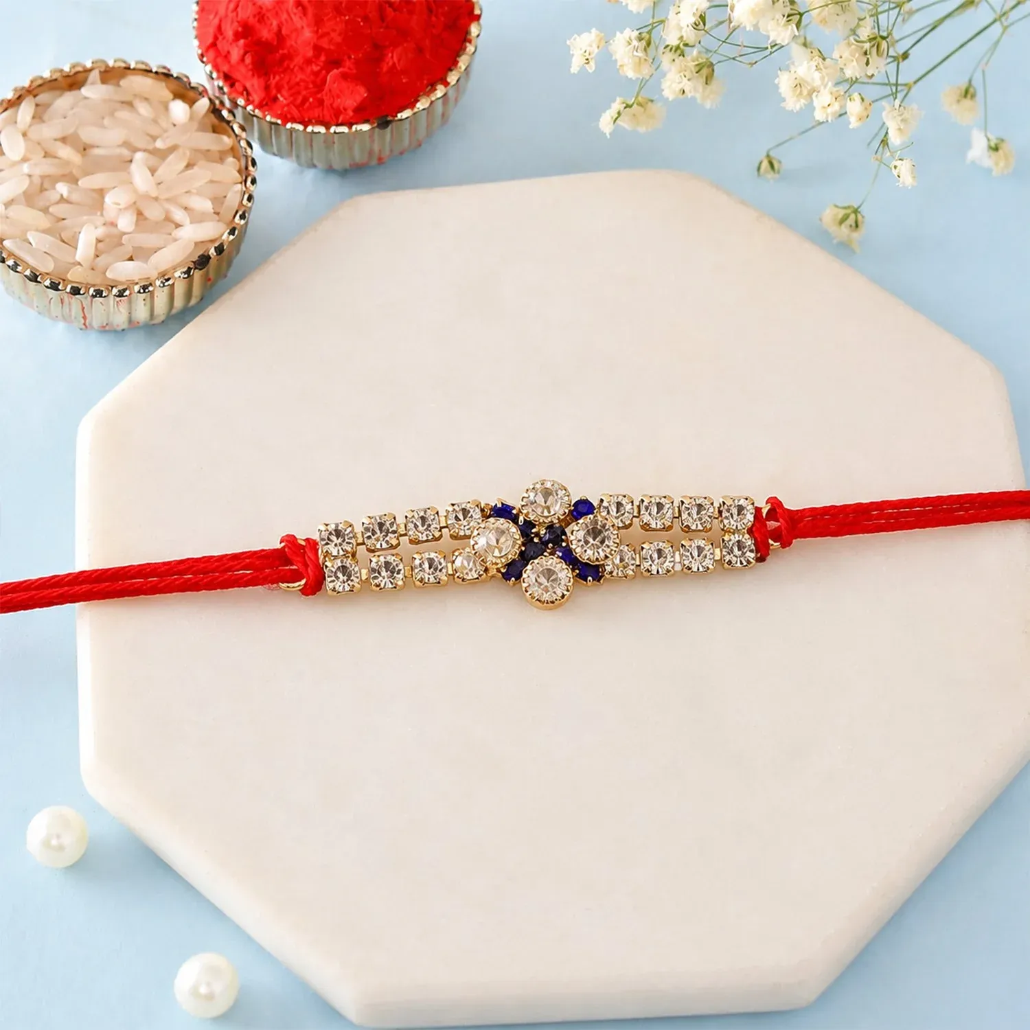 Sparkling Crystal Diamond Rakhi with Stone Studded Thread Rakhi for Brother - Detailed Feature View 3