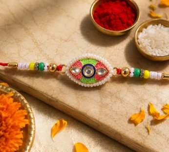 Designer Kundan Meenakari Rakhi with Pearl Border – Rakhi for Brother