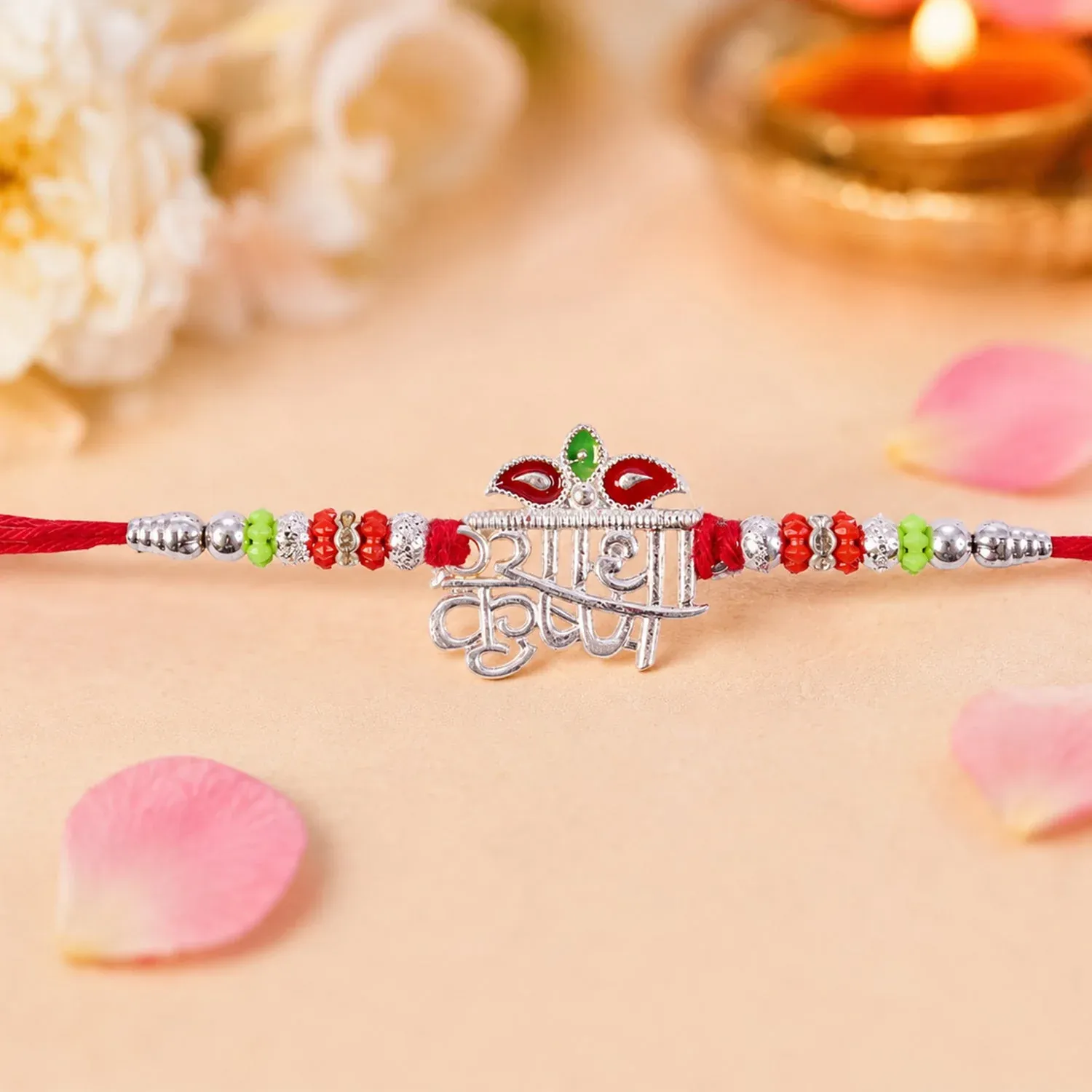 Premium Radha Krishna Name Text Stone Studded Designer Rakhi for Brother - Buy Online at Alikart