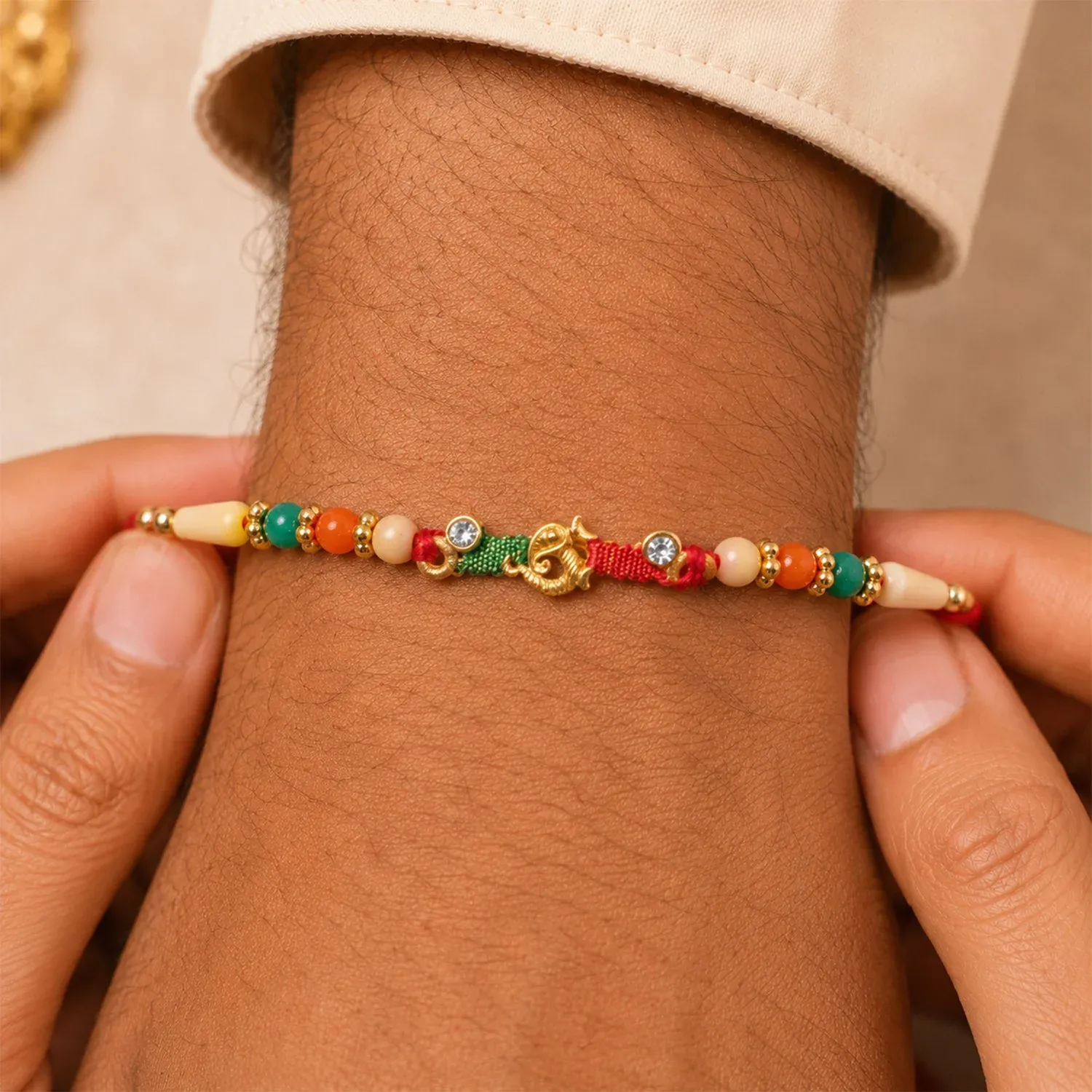 Minimal Beaded Thread Designer Premium Traditional Rakhi for Brother - Detailed Feature View 1