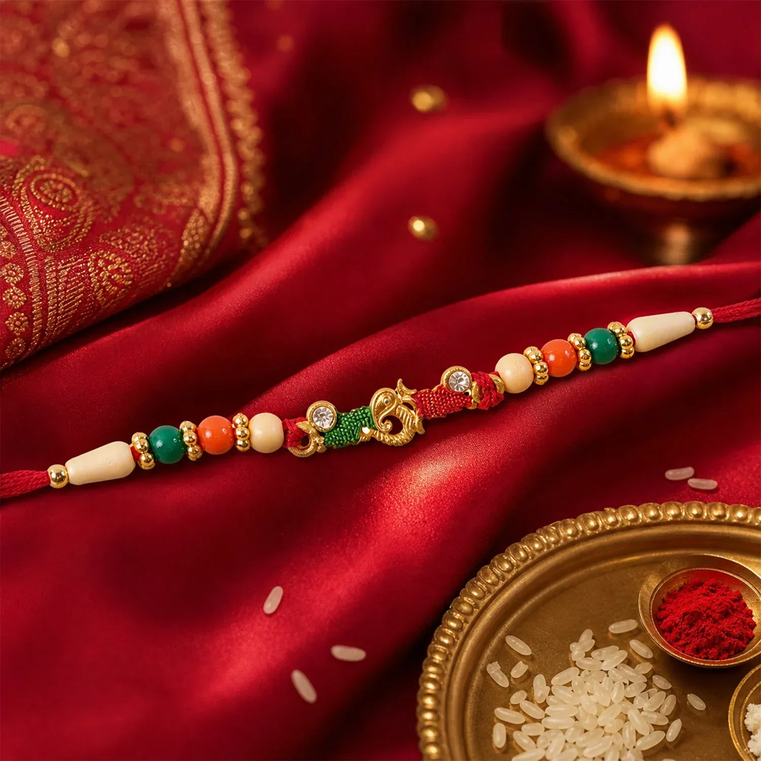 Minimal Beaded Thread Designer Premium Traditional Rakhi for Brother - Detailed Feature View 2