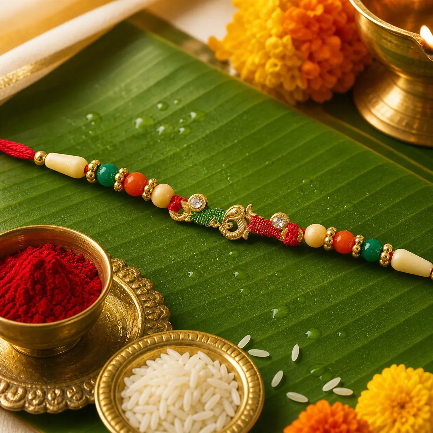 Minimal Beaded Thread Designer Premium Traditional Rakhi for Brother - Detailed Feature View 3