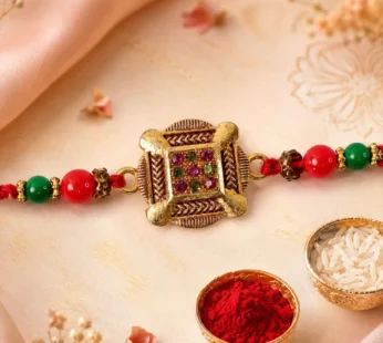 Square Cushion Stone Studded Premium Designer Rakhi for Brother