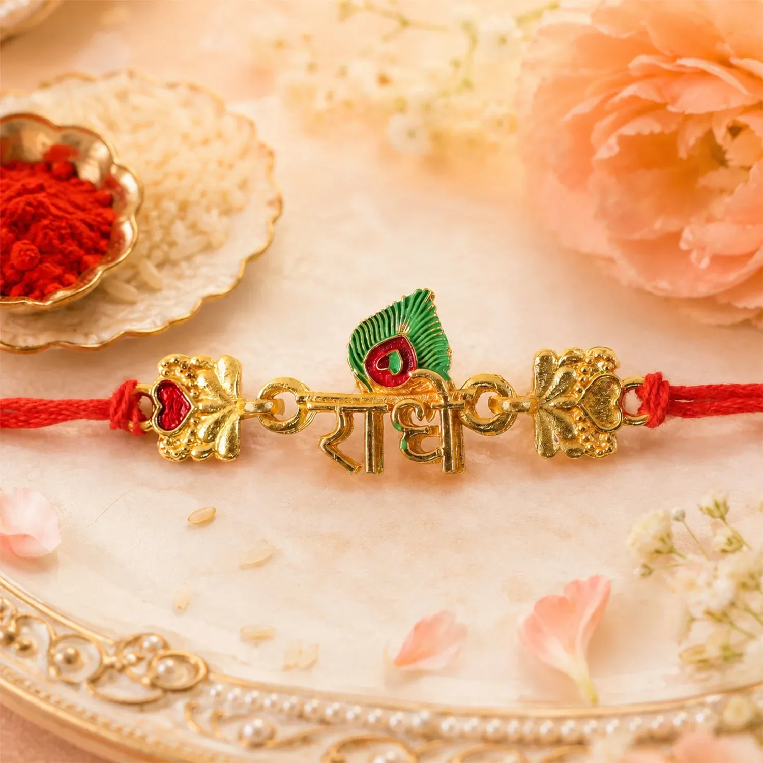 Premium Radhe Text Beaded Designer Premium Traditional Rakhi for Brother - Buy Online at Alikart