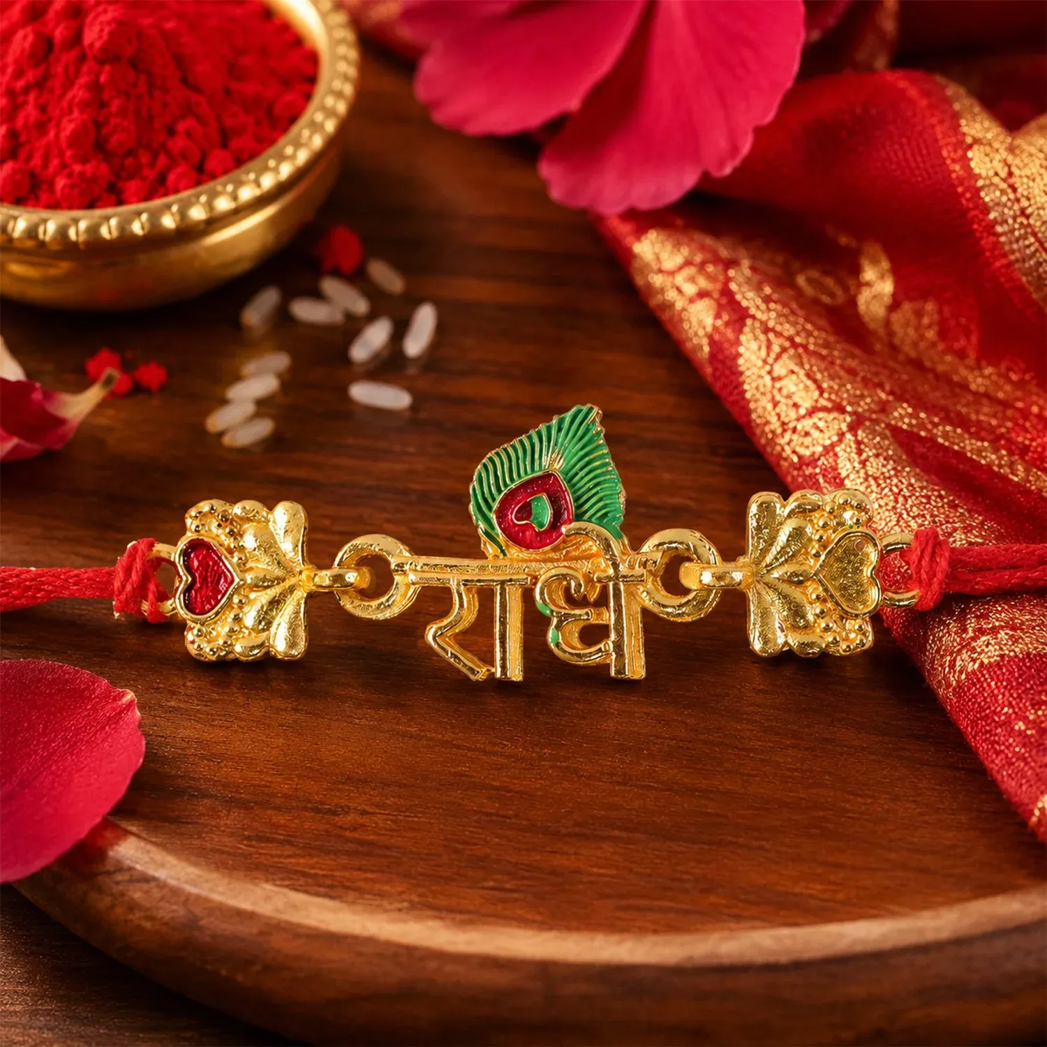 Radhe Text Beaded Designer Premium Traditional Rakhi for Brother - Detailed Feature View 2