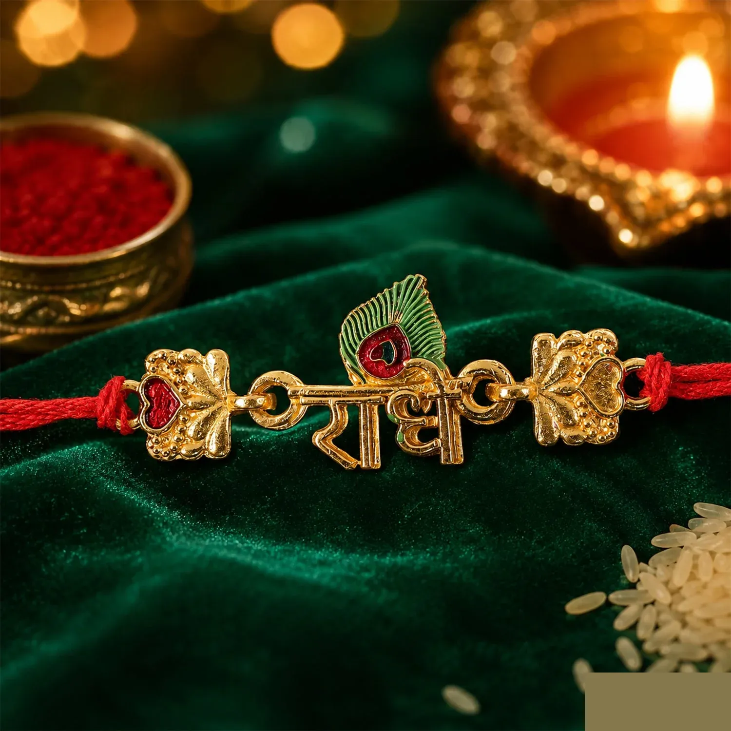 Radhe Text Beaded Designer Premium Traditional Rakhi for Brother - Detailed Feature View 3