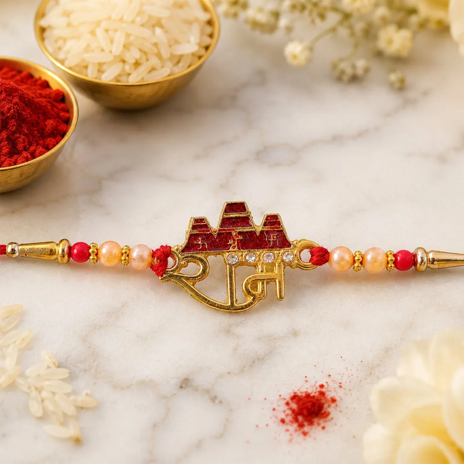 Premium Ram Mandir Text Designer Premium Traditional Rakhi for Brother - Buy Online at Alikart