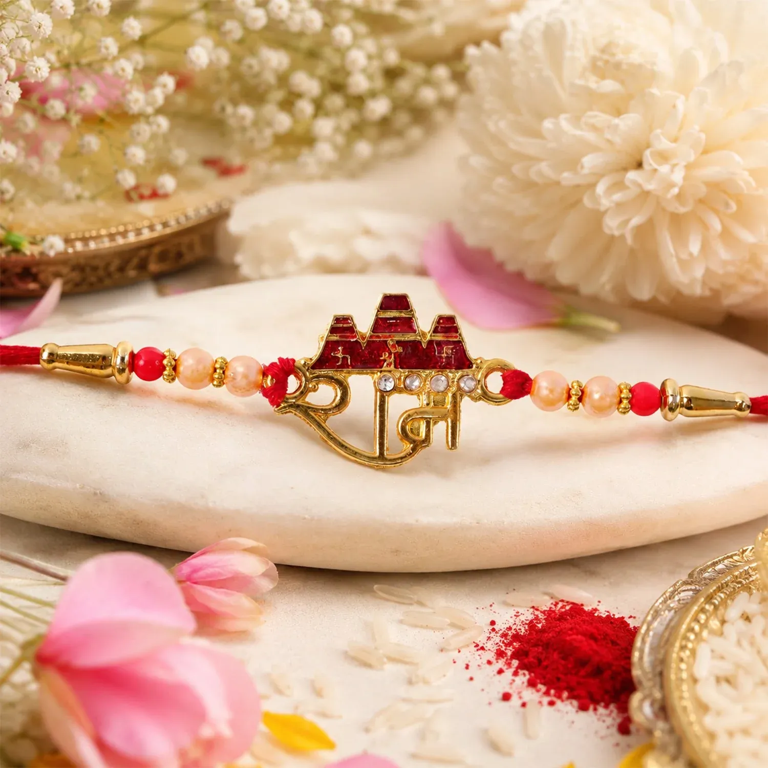 Ram Mandir Text Designer Premium Traditional Rakhi for Brother - Detailed Feature View 2