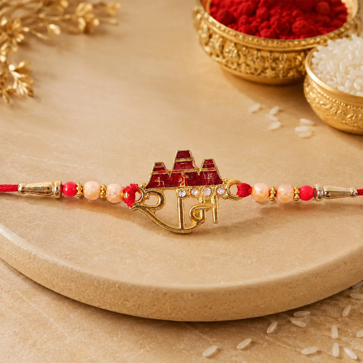 Ram Mandir Text Designer Premium Traditional Rakhi for Brother - Detailed Feature View 3