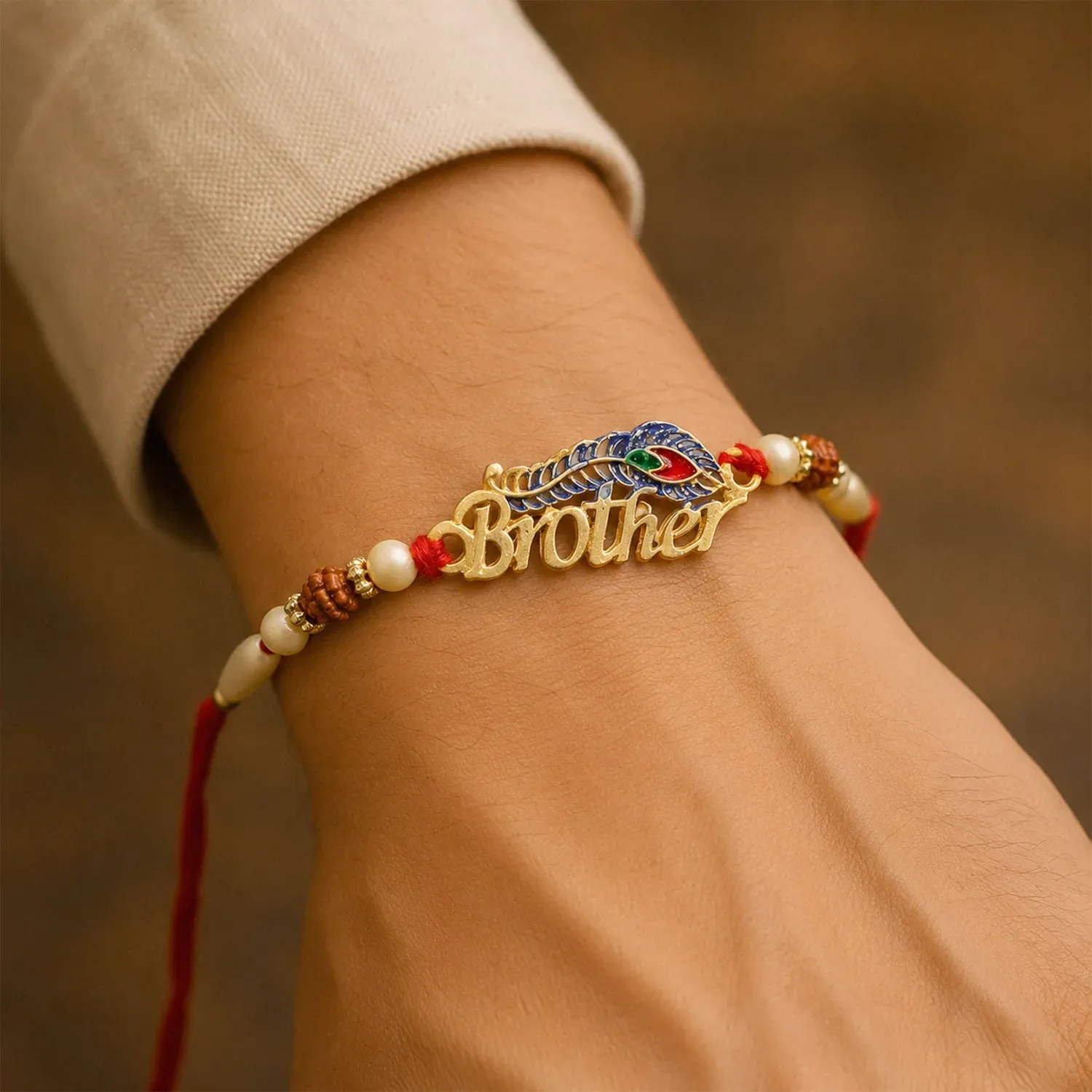 Brother Text Beaded Designer Premium Traditional Rakhi for Brother - Detailed Feature View 2