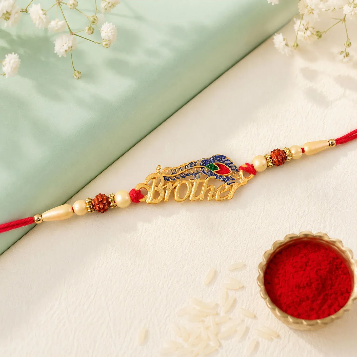 Brother Text Beaded Designer Premium Traditional Rakhi for Brother - Detailed Feature View 1
