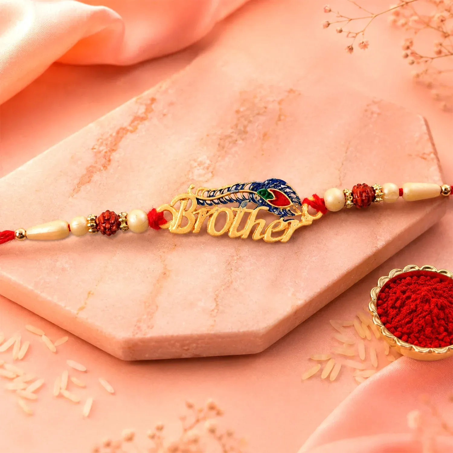 Brother Text Beaded Designer Premium Traditional Rakhi for Brother - Detailed Feature View 3