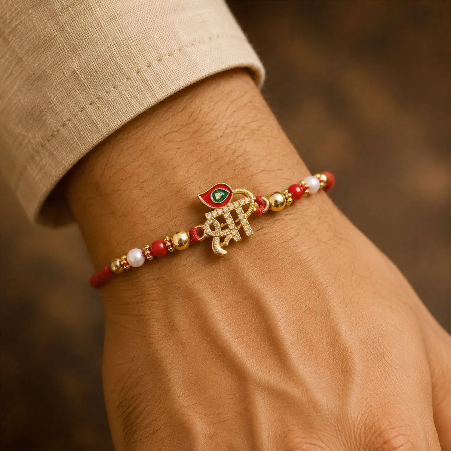 Shree Text Beaded Designer Premium Traditional Rakhi for Brother - Detailed Feature View 1