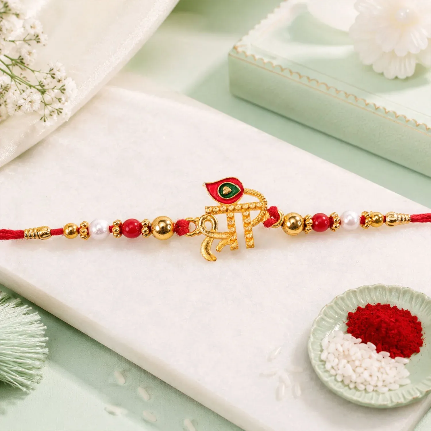 Shree Text Beaded Designer Premium Traditional Rakhi for Brother - Detailed Feature View 2