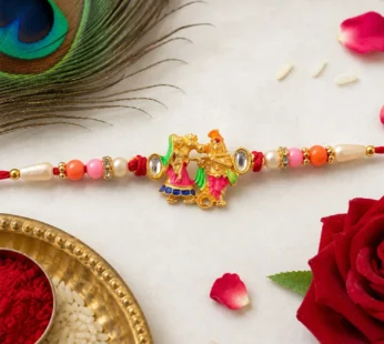 Divine Radha Krishna Rakhi with Kundan & Meenakari Rakhi for Brother