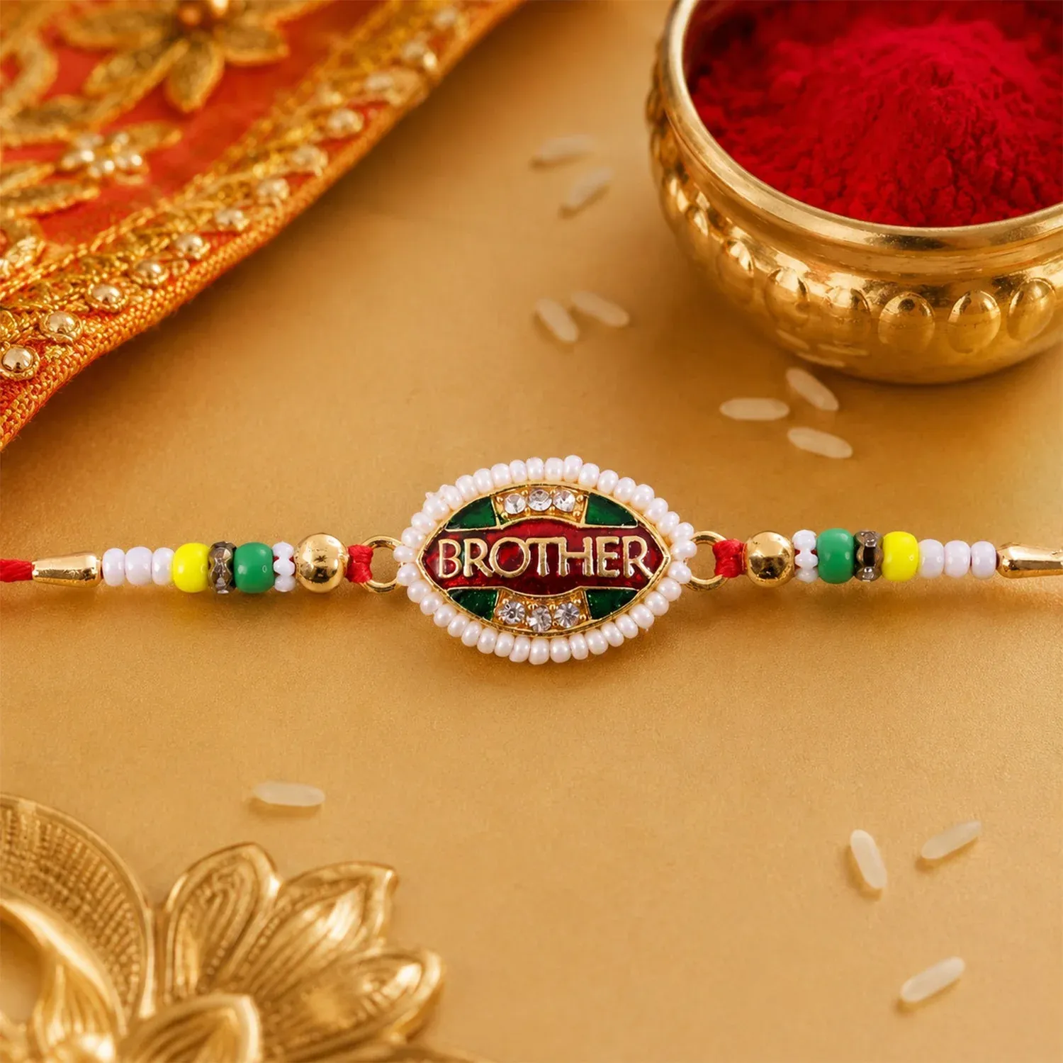 Premium Brother Text Oval Stone Studded Premium Designer Rakhi for Brother - Buy Online at Alikart