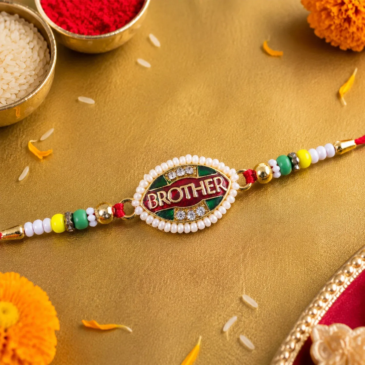 Brother Text Oval Stone Studded Premium Designer Rakhi for Brother - Detailed Feature View 2