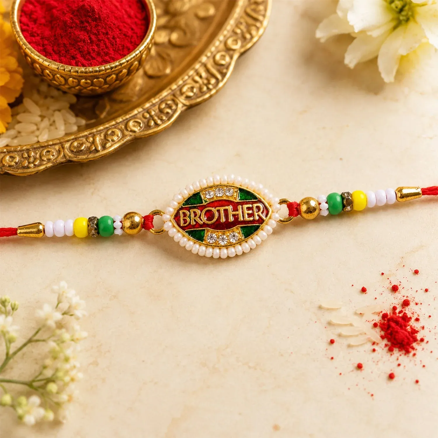Brother Text Oval Stone Studded Premium Designer Rakhi for Brother - Detailed Feature View 3