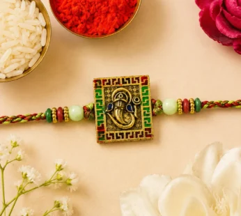 Ganesha Symbol Square Meenakari Designer Rakhi for Brother