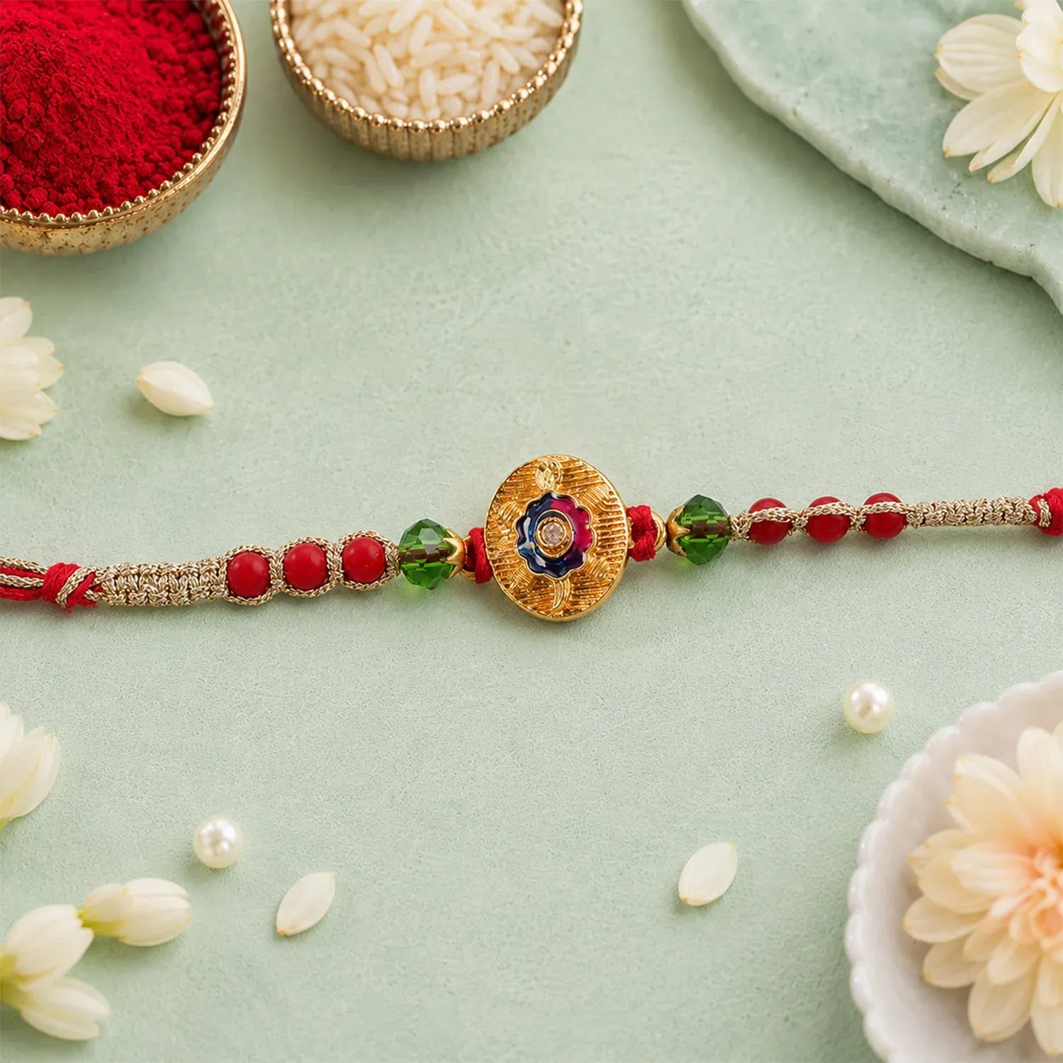 Premium Auspicious Golden Turtle Rakhi with Meenakari & Beads Rakhi for Brother - Buy Online at Alikart