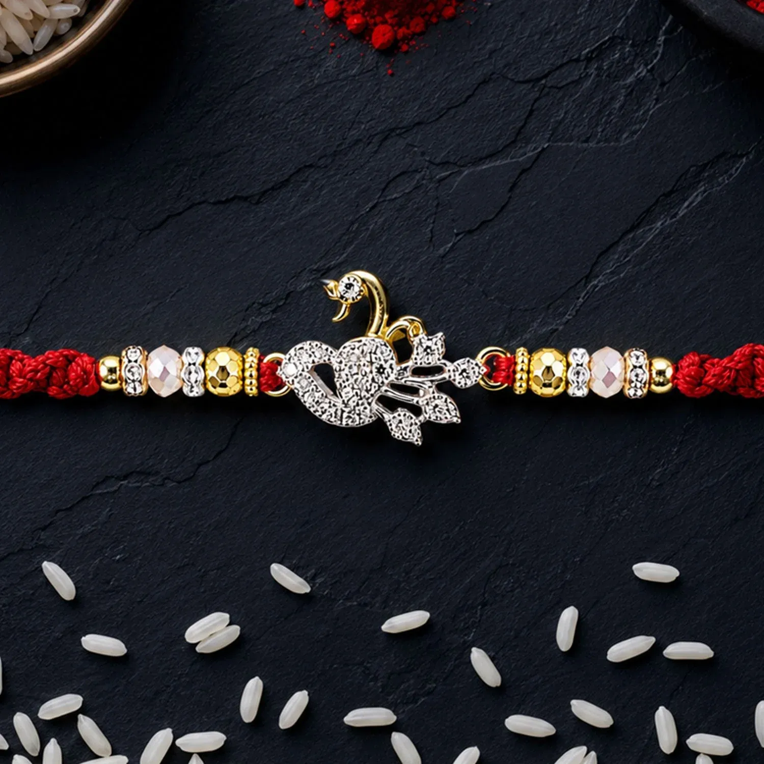 Premium Peacock Motif Stone Studded Premium Designer Rakhi for Brother - Buy Online at Alikart