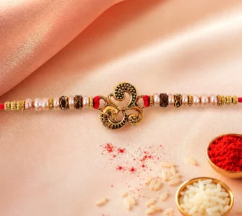 Traditional Om Antique Rakhi with Pearl Beads – Rakhi for Brother