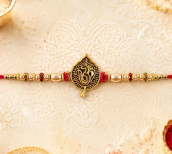 Leaf Shape Om Motif Premium Beaded Designer Rakhi for Brother