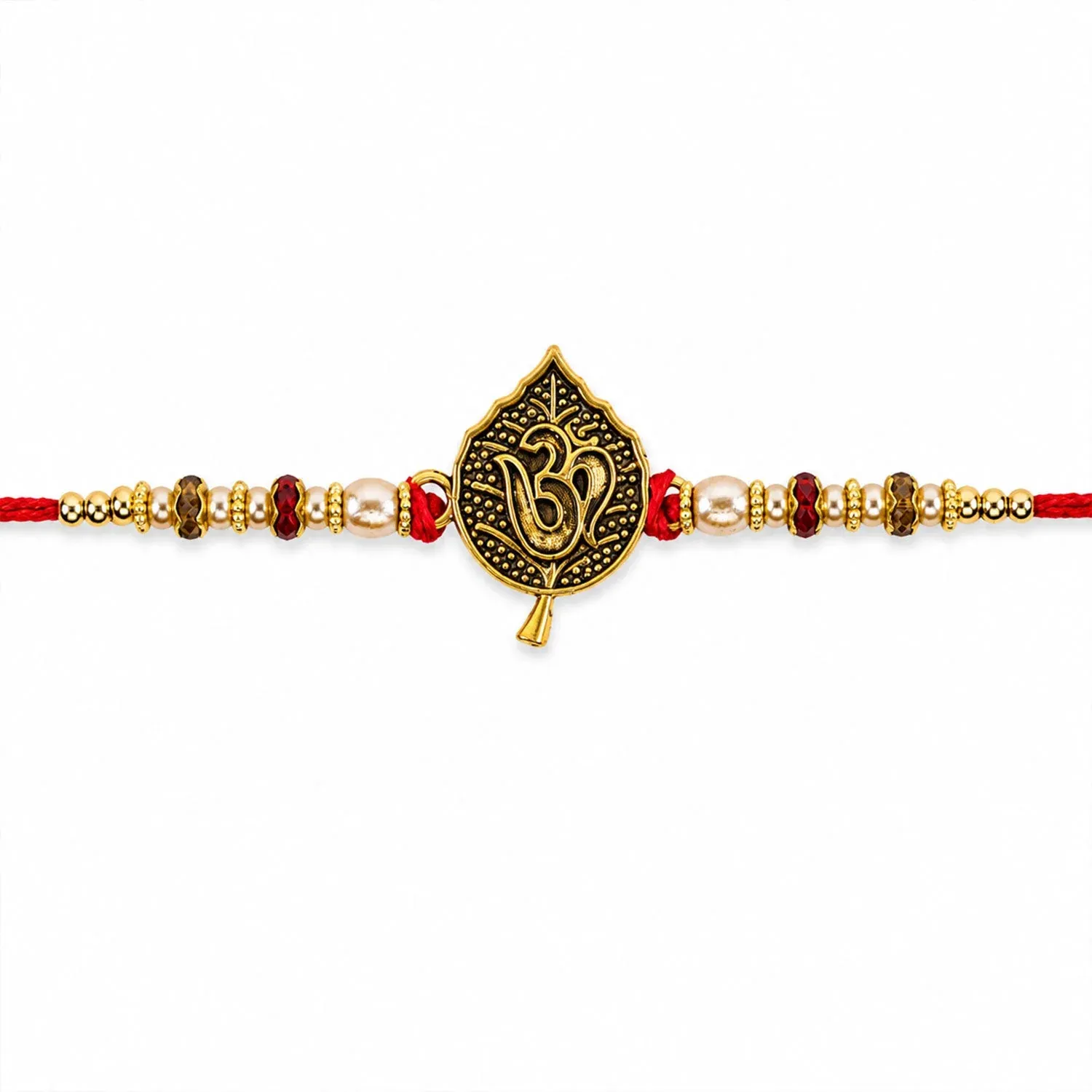 Leaf Shape Om Motif Premium Beaded Designer Rakhi for Brother - Detailed Feature View 4