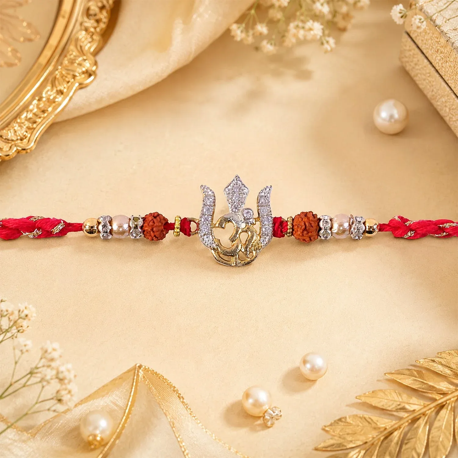 Premium Auspicious Trishul Om Diamond Rakhi with Pearls – Rakhi for Brother - Buy Online at Alikart