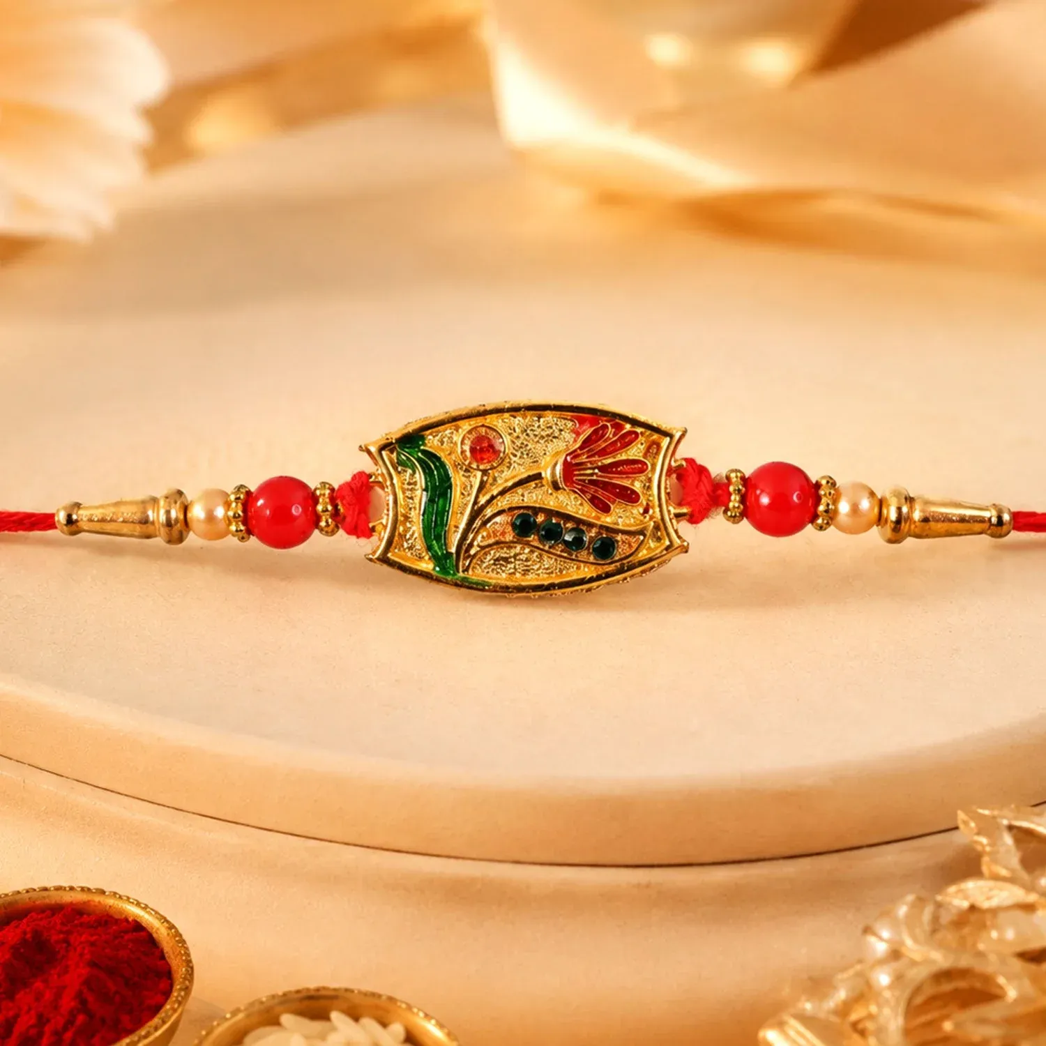 Premium Traditional Meenakari Enamel Rakhi with Beadwork Rakhi for Brother - Buy Online at Alikart