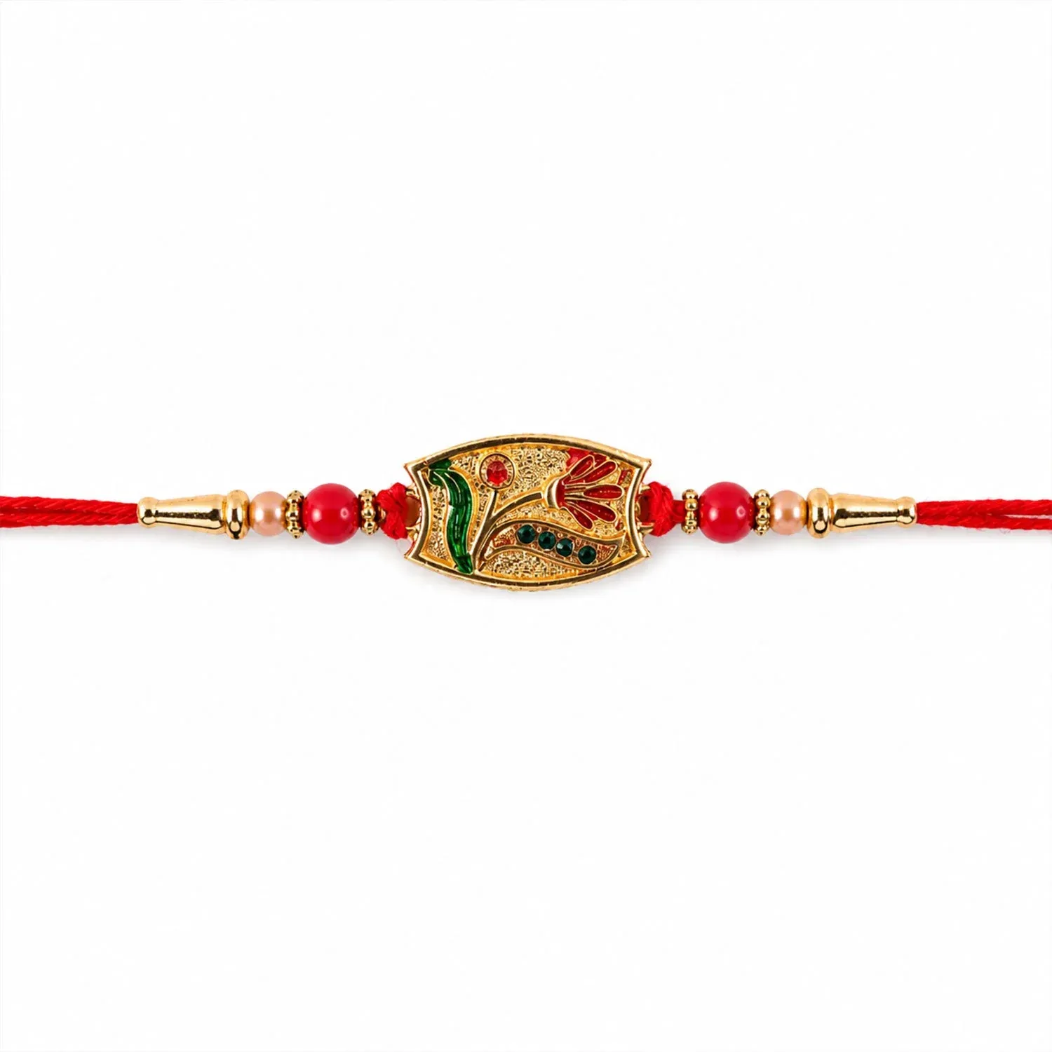 Traditional Meenakari Enamel Rakhi with Beadwork Rakhi for Brother - Detailed Feature View 4