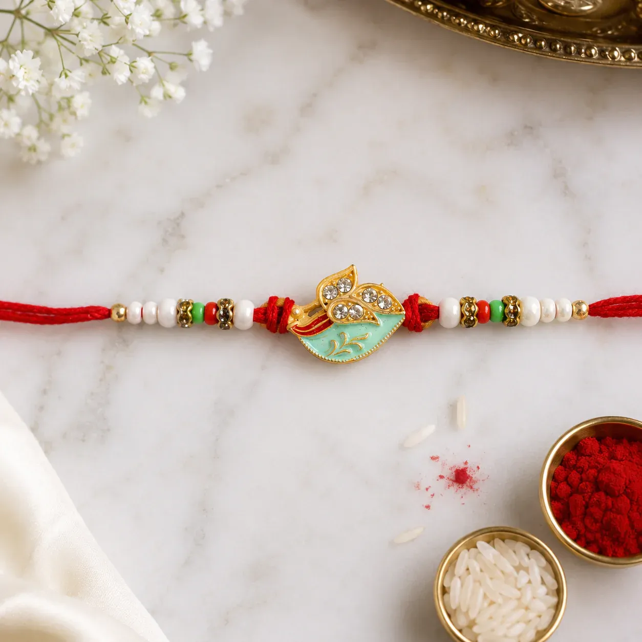 Premium Premium Leaf Motif Traditional Beaded Designer Rakhi for Brother - Buy Online at Alikart
