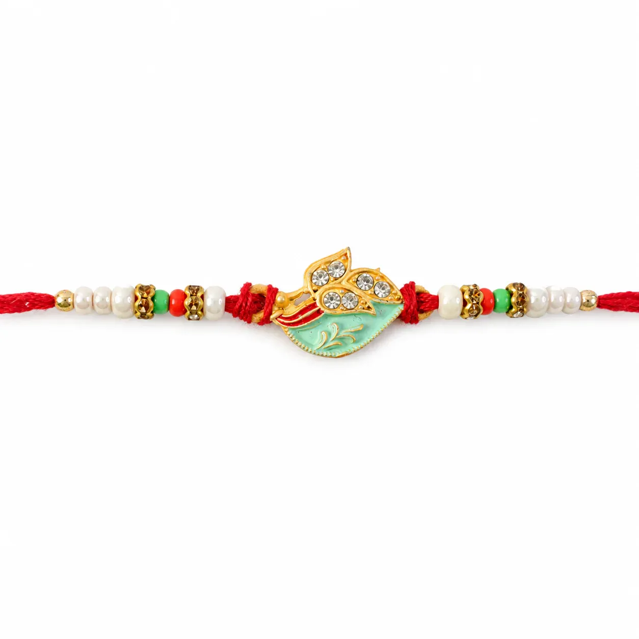 Premium Leaf Motif Traditional Beaded Designer Rakhi for Brother - Detailed Feature View 4