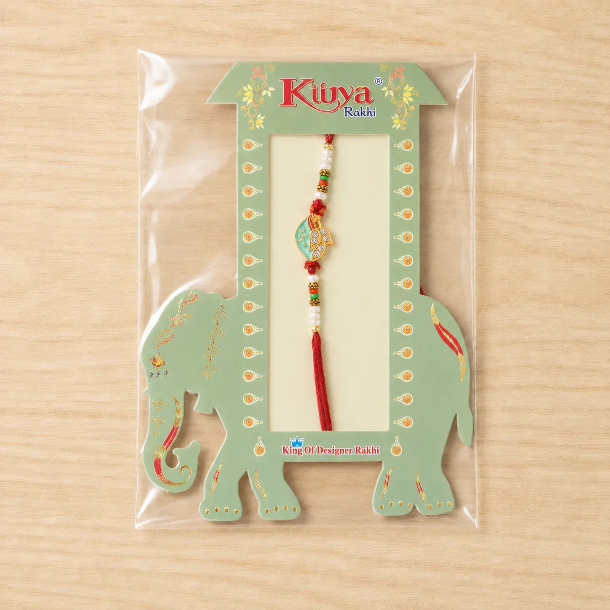 Premium Leaf Motif Traditional Beaded Designer Rakhi for Brother - Detailed Feature View 5