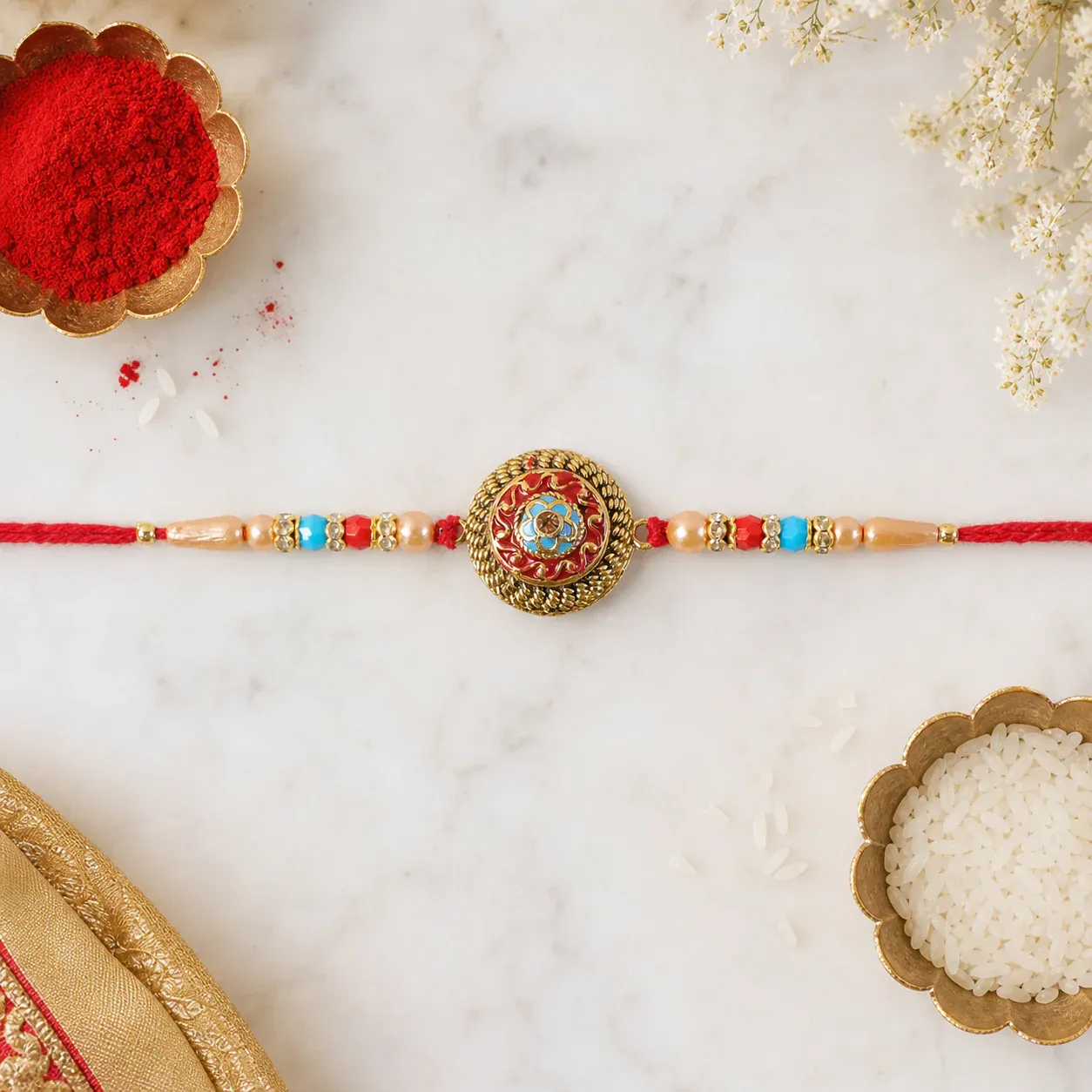 Premium Premium Round Medallion Stone Studded Designer Rakhi for Brother - Buy Online at Alikart