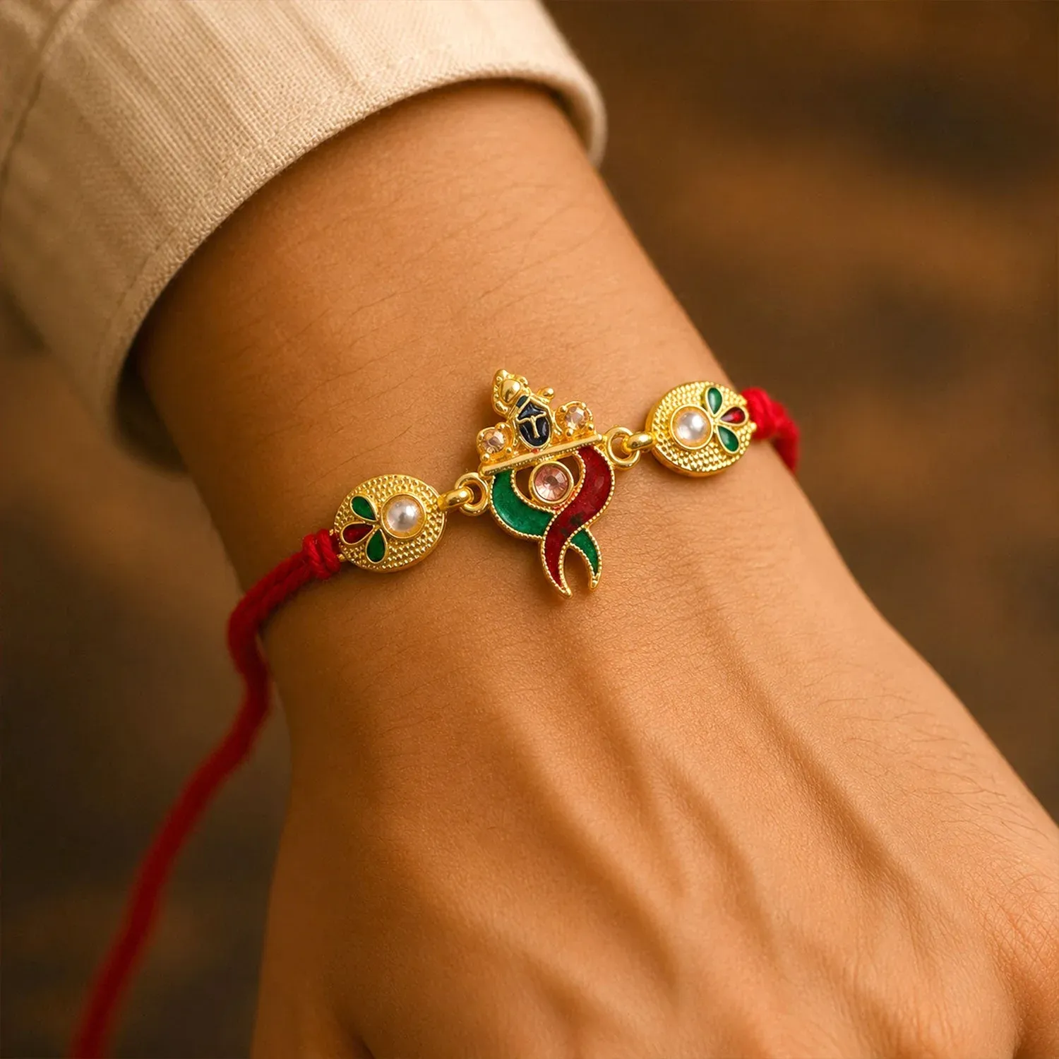 Designer Pair Kundan Beads Rakhi for Brother Bhai Raksha Bandhan Festival Special Gift - Detailed Feature View 1