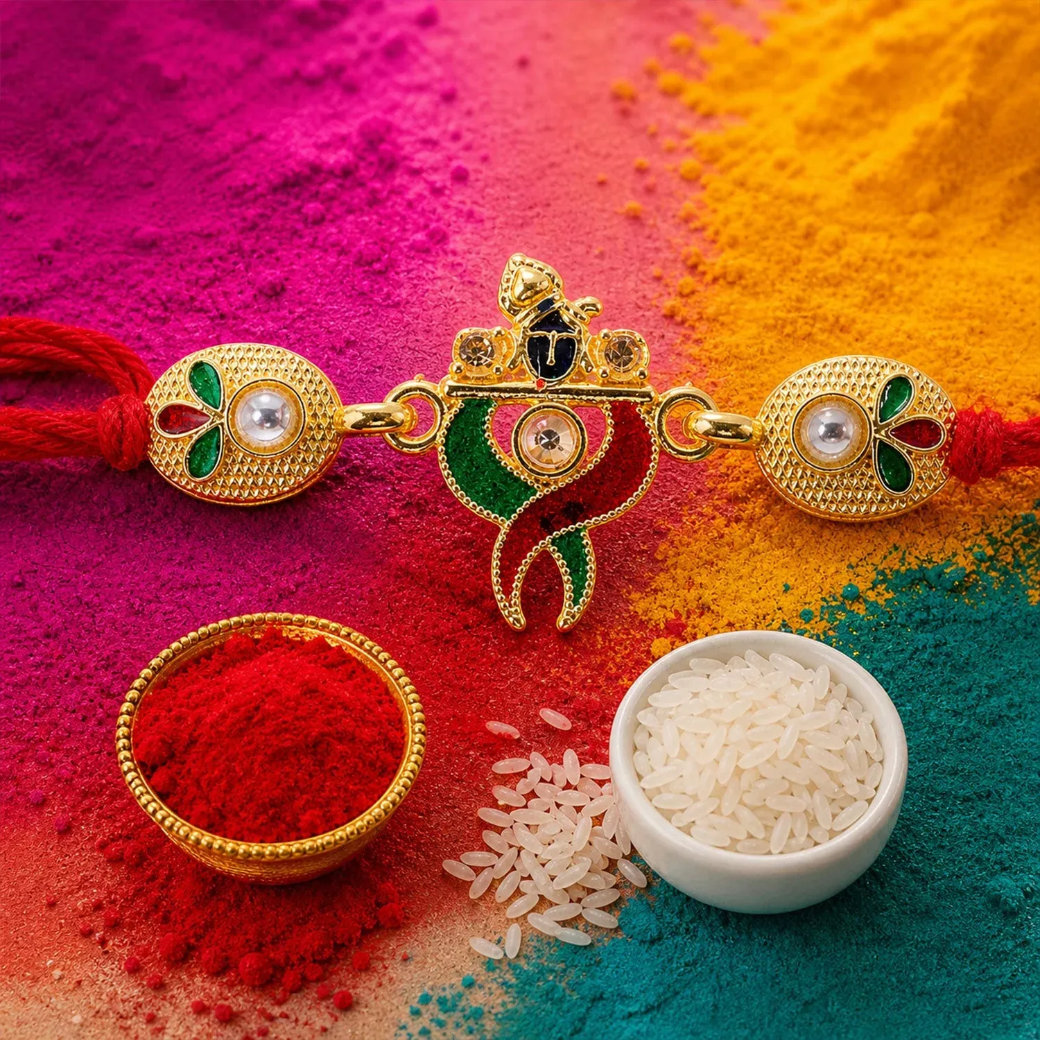 Designer Pair Kundan Beads Rakhi for Brother Bhai Raksha Bandhan Festival Special Gift - Detailed Feature View 2