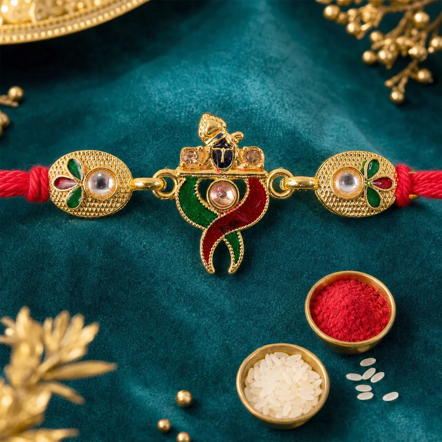 Designer Pair Kundan Beads Rakhi for Brother Bhai Raksha Bandhan Festival Special Gift - Detailed Feature View 3