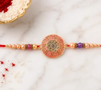 Round Medallion Stone Studded Premium Designer Rakhi for Brother