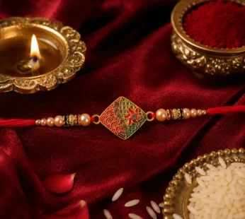 Designer Enamel Diamond Rakhi with Pearl Beadwork – Rakhi for Brother