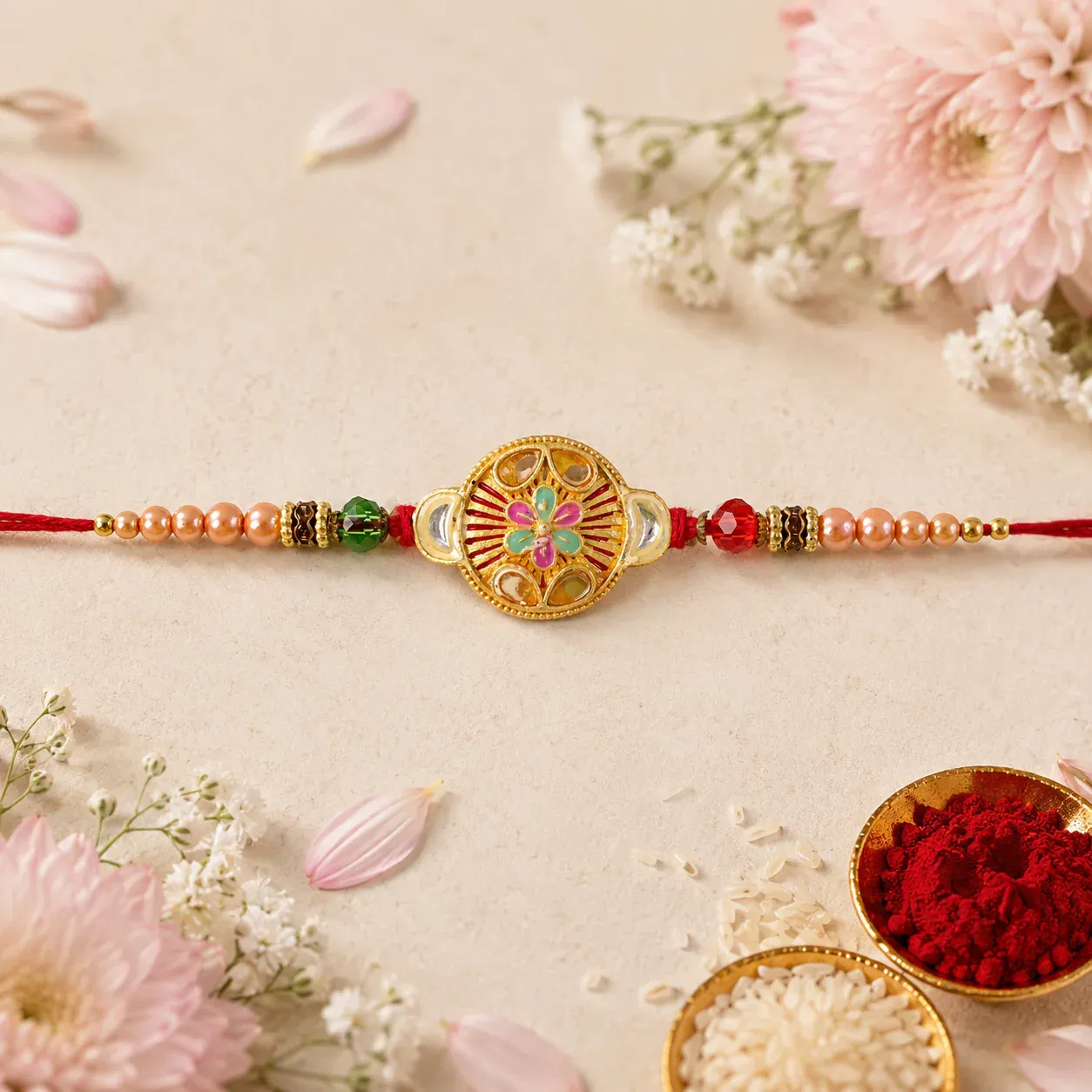 Premium Round Mandala Beaded Designer Premium Traditional Rakhi for Brother - Buy Online at Alikart