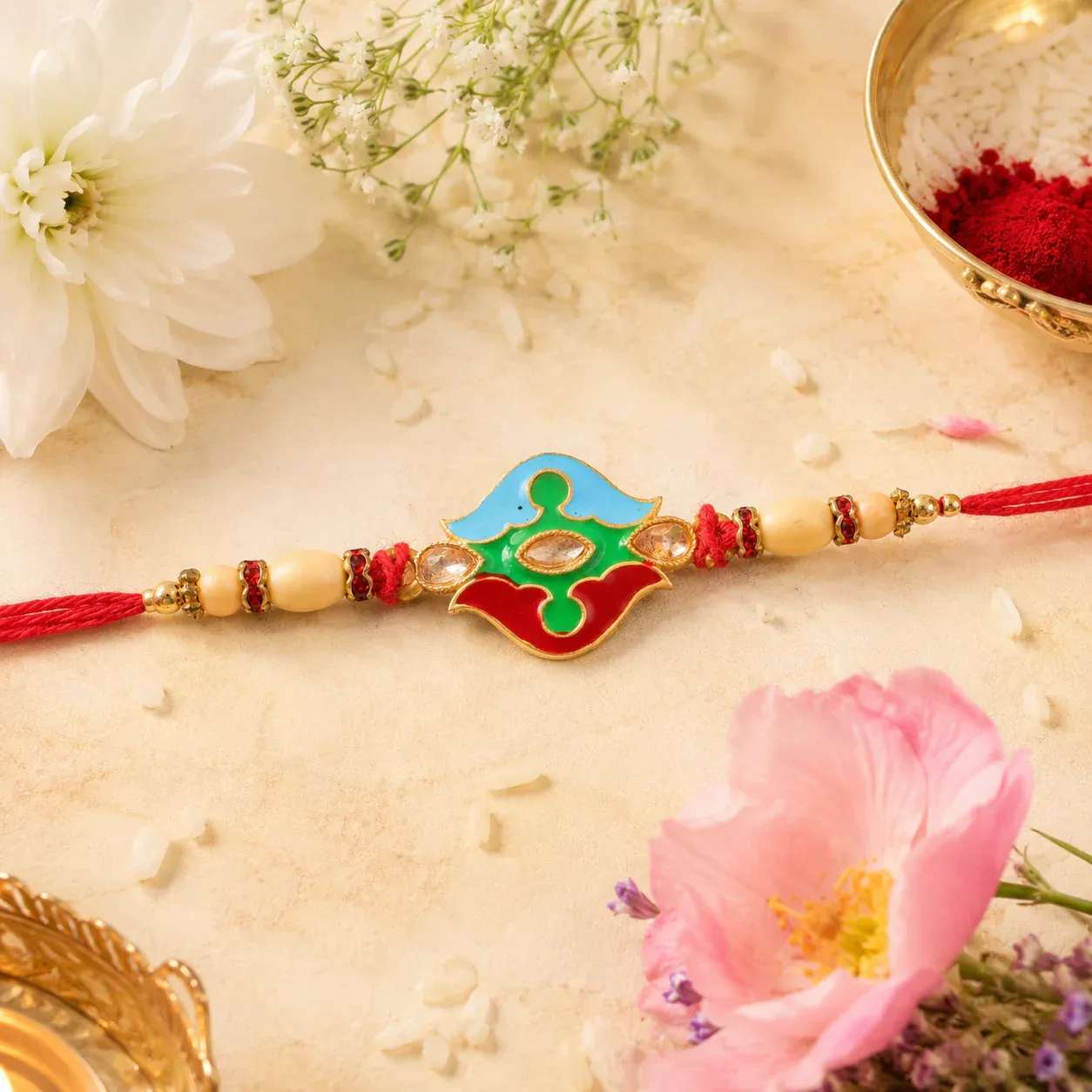 Premium Premium Floral Swirl Beaded Designer Premium Traditional Rakhi for Brother - Buy Online at Alikart