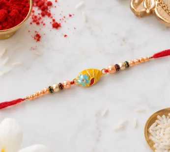 Premium Traditional Meenakari Oval Rakhi with Pearls – Rakhi for Brother