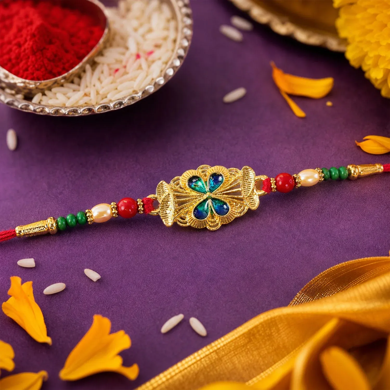 Premium Elegant Meenakari Floral Rakhi with Beadwork – Rakhi for Brother - Buy Online at Alikart