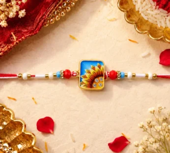 Square Sunflower Beads Rakhi for Brother Bhai Raksha Bandhan Festival Special Gift