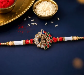 Divine Krishna Peacock Rakhi with Stones & Beads Rakhi for Brother
