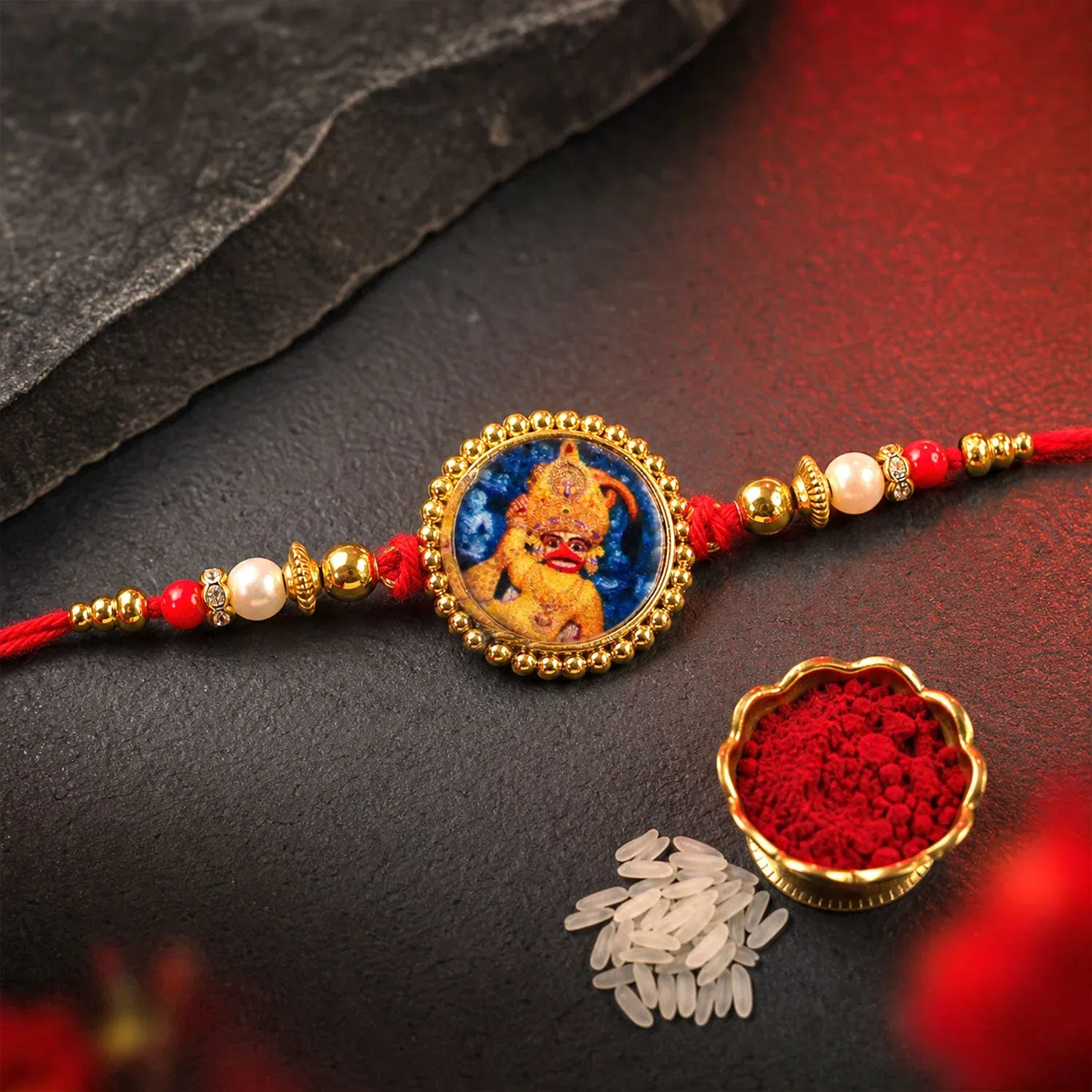 Hanuman Ji Photo Premium Designer Traditional Rakhi for Brother - Detailed Feature View 1
