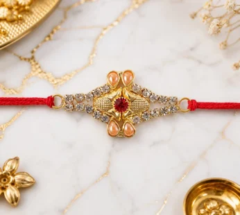 Pearl Flower Red Stone Rakhi for Brother Bhai Raksha Bandhan Festival Special Gift